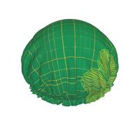 Green Grid Clover Bonnet de douche imperméable double couche pour homme et femme - Protection des cheveux pour le bain, masques faciaux, spa