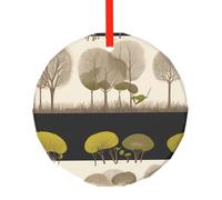 Green Grove - Pendentif rond en verre imprimé - Arbre de Noël à suspendre pour vacances, maison, bureau et décoration de fête