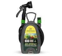 Green Haven Enrouleur de tuyau compact - Enrouleur de tuyau d'arrosage renforcé léger et durable de 9,1 m avec 7 buses de pistolet pulvérisateur réglables, rangement facile, compact, parfait pour les