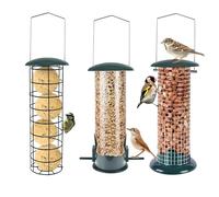 GREEN HAVEN Lot de 3 mangeoires à Oiseaux en métal - Tube, Maille Dense et Maille grossière - Mangeoires à Oiseaux à Suspendre pour Petits Oiseaux, écureuils et Rats