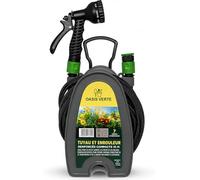 Green Haven tuyau arrosage avec enrouleur | dévidoir mural 10m - compact | PISTOLET 7 JETS: dérouleur automatique · balcon terrasse · flexible renforcé · petit jardin · irrigation · rangement facile