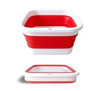 Green House - Bassine Pliable 9L, Bassine Carrée Rétractable, Gain de Place Ideal pour Vaisselle,Ménage,Cuisine,Lessive -Exterieur et Camping (Rouge)