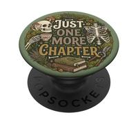 Green Just One More Chapter Bookish Skull Book Lover Reader PopSockets PopGrip Adhésif