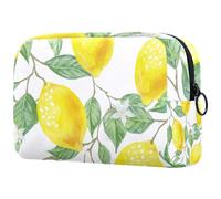 Green Leaf Trousse de maquillage pour femme avec fermeture éclair Motif feuilles jaunes, multicolore, 18.5x7.5x13cm/7.3x3x5.1in, Trousse de toilette