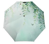 Green Leaf Vines Parapluie pliable avec ouverture et fermeture automatique Motif papillon Coupe-vent Compact Parapluie de voyage pour la pluie et le soleil Portable pour homme et femme