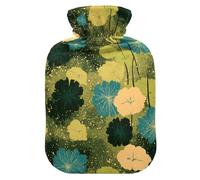 Green Leaves Art Bouillotte rétro avec housse souple, compresses chaudes de 2 L pour le corps pour thérapies chaudes et froides, crampes menstruelles