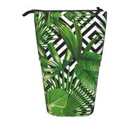 Green Leaves of Palm Tree Tropical Plant Vertical Retractable Pencil Case Papeterie Box Adult Office Organizer Box