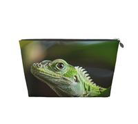 Green Lizard Prints Trousse de toilette de voyage en cuir PVC avec fermetures éclair dorées, organiseur étanche pour maquillage, articles de toilette et essentiels, Argenté., Taille unique, Trousse de