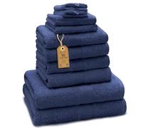 Green Mark Lot de 10 Serviettes 100% Coton - 4 de Main 50×100, 2 de Douche 70×140, 2 d’invités 30×50 et 2 Gants de Bain - Bleu Marine