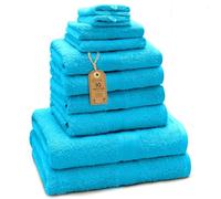 Green Mark Lot de 10 Serviettes 100% Coton - 4 de Main 50×100, 2 de Douche 70×140, 2 d’invités 30×50 et 2 Gants de Bain - Turquoise