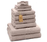 Green Mark Lot de 10 Serviettes 100% Coton - 4 de Main 50×100, 2 de Douche 70×140, 2 d’invités 30×50 et 2 Gants de Bain - Sable/Beige