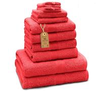 Green Mark Lot de 10 Serviettes 100% Coton - 4 de Main 50×100, 2 de Douche 70×140, 2 d’invités 30×50 et 2 Gants de Bain - Rouge