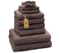 Green Mark Lot de 10 Serviettes 100% Coton - 4 de Main 50×100, 2 de Douche 70×140, 2 d’invités 30×50 et 2 Gants de Bain - Marron Chocolat