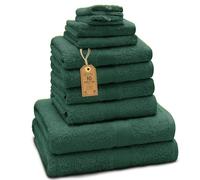 Green Mark Lot de 10 Serviettes 100% Coton - 4 de Main 50×100, 2 de Douche 70×140, 2 d’invités 30×50 et 2 Gants de Bain - Vert Foncé