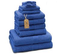 Green Mark Lot de 10 Serviettes 100% Coton - 4 de Main 50×100, 2 de Douche 70×140, 2 d’invités 30×50 et 2 Gants de Bain - Bleu Royal