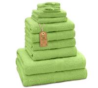 Green Mark Lot de 10 Serviettes 100% Coton - 4 de Main 50×100, 2 de Douche 70×140, 2 d’invités 30×50 et 2 Gants de Bain - Vert Pomme