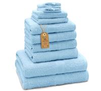 Green Mark Lot de 10 Serviettes 100% Coton - 4 de Main 50×100, 2 de Douche 70×140, 2 d’invités 30×50 et 2 Gants de Bain - Bleu Clair