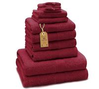 Green Mark Lot de 10 Serviettes 100% Coton - 4 de Main 50×100, 2 de Douche 70×140, 2 d’invités 30×50 et 2 Gants de Bain - Rouge Bordeaux