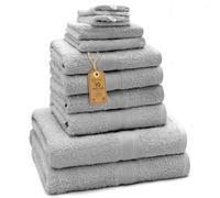 NatureMark - Lot de 10 Serviettes en éponge, 100% Coton, Gris Argent