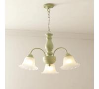 Green Milk Glass 3 Nordic White Flower Chandelier Floral Hanging Pendant Sputnik French Country Ceiling Light for Bedroom Kitchen Island Dining Living Room