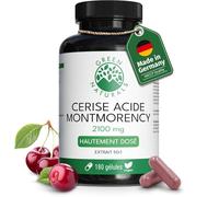 Green Naturals® Cerise Montmorency Haute Dose - 2 100 mg d'extrait 50:1 par dose journalière (équivalent 105 000 mg de fruit) - à partir du fruit entier - vegan, sans additifs - 180 gélules, 2 mois