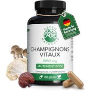 Green Naturals Complexe 7 Champignons 1 050 mg - 180 gélules | Reishi, Cordyceps, Shiitake, Maitake, Hericium, Agaricus, Chaga · Vegan · 3 mois