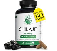 Green Naturals® Shilajit Himalaya Original - Extrait concentré 10:1 - 1300 mg par jour - 50% d’acide fulvique & 12% d’acide humique - 3 mois (180 gélules)