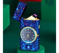 (Green) Nouvelle Horloge En Métal, Briquet À Double Arc, Affichage Led, Rechargeable Par Usb, Portable, Sans Flamme, Lampe De Poche Pour Camping En Plein Air, Cadeaux Pour Hommes