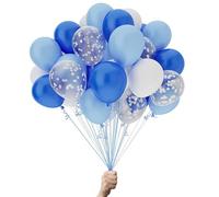 Green Paw Products - 25 ballons bleus blancs et confettis - Ballons de fête - Respectueux de l'environnement et biodégradable - 100 % latex naturel