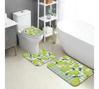 Green Pears Lot de 3 tapis de bain à carreaux à séchage rapide, moderne, absorbant, antidérapant, lavable en flanelle pour salle de bain, toilettes, toilettes