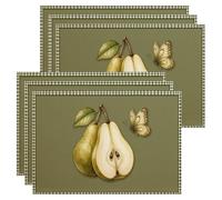 Green Pears Lot de 6 sets de table décoratifs pour table de salle à manger, saisonniers, antidérapants, lavables, pour intérieur et extérieur, cuisine, fête
