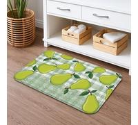 Green Pears Tapis de bain à carreaux à séchage rapide, moderne, absorbant, antidérapant, lavable en flanelle, pour salle de bains et toilettes, 40,6 x 61 cm