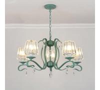 Green Pendant Kitchen Island 5-Light Clear Glass Crystal Nordic Vintage Ceiling Hanging Lamp Large Dining Chandelier for Living Room Foyer Farmhouse