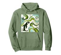 Green Penguin Blossom Flora Leaf Plant Forest Pattern Sweat à Capuche, Unisexe pour Adultes, Vert Sauge, M