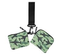Green Planes Lot de 2 pochettes pour pièces de monnaie et cartes d'identité avec poche zippée pour femme Motif camouflage, Camouflage avions verts, 1 size, Décontracté
