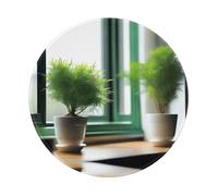 Green Plants in Fron Tapis de souris rond antidérapant en caoutchouc durable et confortable pour le bureau, les jeux et l'apprentissage 20,3 cm