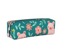 Green Plants Trousse à crayons cylindrique portable en cuir avec fermeture éclair Motif cochon rose, blanc, Taille unique, Sac à dos d'école
