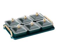Green Plastic Divided Serving Dishes Relish Tray, 6 Removable Serving Platter Bowl With Lids & Tray For Christmas Party Snacks,10x10x5Cm