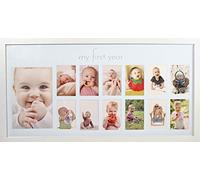 Green Pollywog | Cadre de première année de bébé | Cadre de collage pour bébé en blanc | Cadre photo 12 mois | Photos importantes | Tapis photo de première année | Mes photos de première année