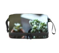Green Pot Trousse de toilette double couche pour femmes et filles, trousse de toilette de voyage, trousse de maquillage pratique avec compartiment à brosse, multicolore, 27x15x14 cm/10.6x5.9x5.5 in,