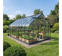 Green Protect Serre de Jardin Comtesse 14,52m² | Aluminium Anthracite et Verre Trempé 4mm | Embase Acier Galvanisé Incluse | Double Porte Coulissante | Ventilation Naturelle | Gouttières Intégrées