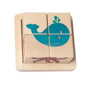GREEN RHINO Puzzle en bois « Animaux de la mer » | Puzzle pour enfants | Apprentissage ludique | Puzzle en bois avec motifs animaux | 4 cubes en bois
