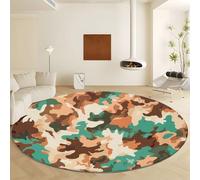 Green Round Rugs Diameter 60 cm Machine Washable, Soft Low-Pile Indoor Circle Carpets with Non-Slip Backing - Military Theme Camouflage Pattern for Living Room Bedroom Kitchen Nursery