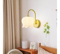 Green Sconces Wall Lighting with White Milk Tulip Flower Shade Gooseneck Boho Coastal Nordic Modern Wall Sconce for Kids Girls Bedroom Wall Mounted Lamp for Bedside Living Room Bathroom(Dark Col/Light