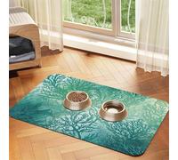 Green Sea Blue Tapis de nourriture pour chien à motif d'algues - 30,5 x 45,7 cm - Tapis antidérapant super absorbant pour nourriture et eau - Joli tapis d'alimentation en caoutchouc à séchage rapide