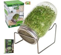 Green SEEDS Bocal à germes 1 Set de 1000ml avec Couvercle à Grille en Acier Inoxydable de Haute qualité, Support + ABC des germes Gratuit [E-Book]