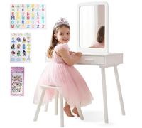 Green series Coiffeuse pour Enfant à partir de 3 Ans avec Miroir & Tabouret - Coiffeuse en Bois pour Filles, Table de Maquillage avec tiroirs & Autocollants, Cadeau pour Chambre d’Enfant
