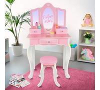 Green series Kinderplay Coiffeuse Enfant en Bois avec Miroir et Tabouret | Coiffeuse Petite Fille avec Accessoires - Coiffeuses pour Enfants, GS3300