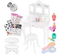 Green Series Kinderplay Coiffeuse Enfant en Bois Blanc avec Miroir et Tabouret | Coiffeuse Petite Fille avec Accessoires - Coiffeuses pour Enfants, GS3302