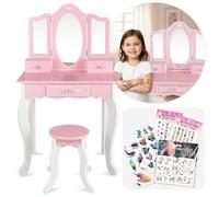 Green series Kinderplay Grande Coiffeuse en Bois pour Fille avec Miroir - Coiffeuse Rose pour Enfants